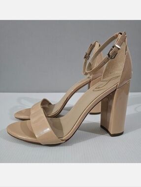 Sam Edelman Yaro Block Heel Sandal Womens 10 Beige Blush Patent Ankle Strap
